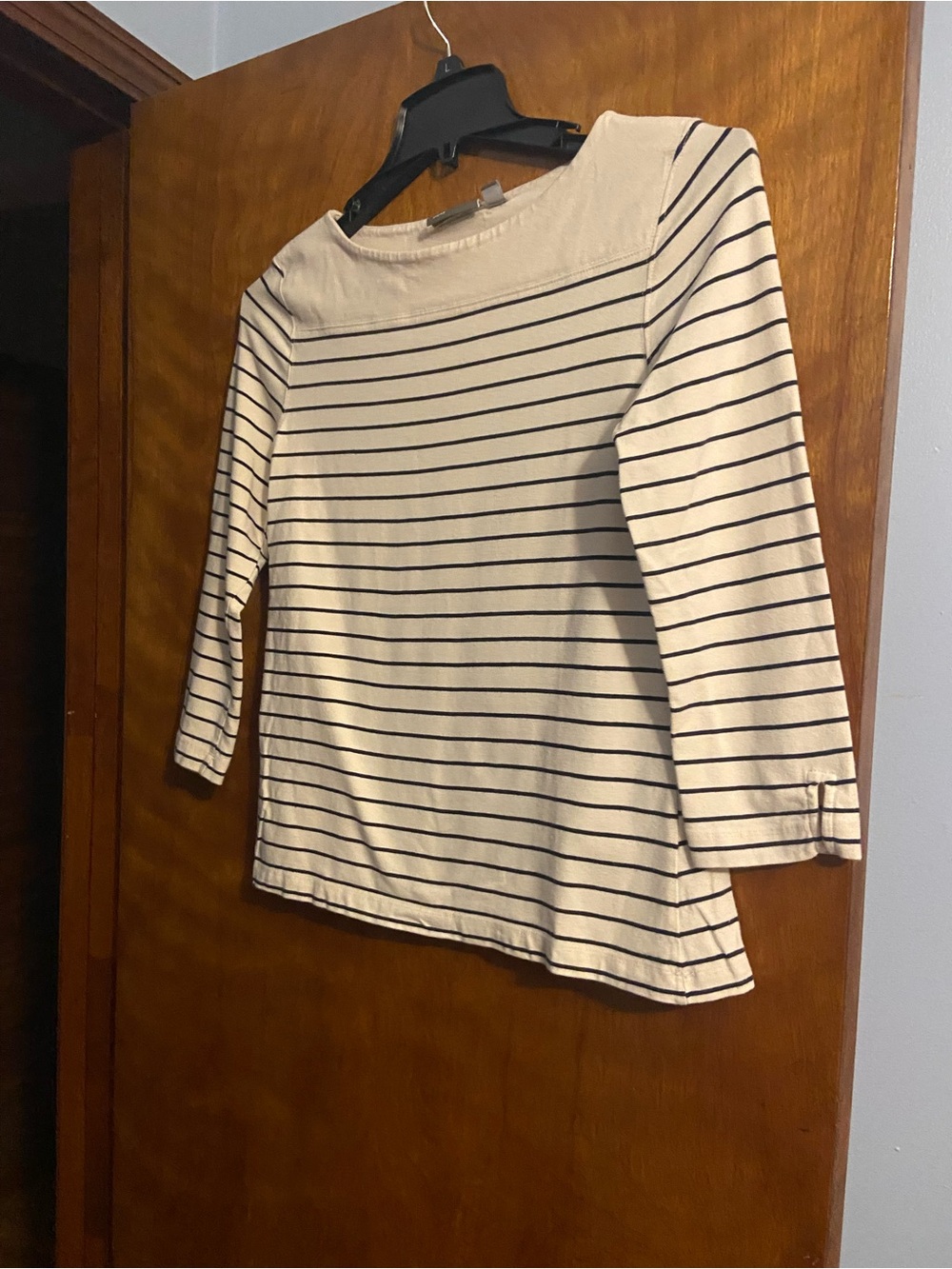 croft & barrow Cream and Black Striped Boatneck Long Sleeve Top